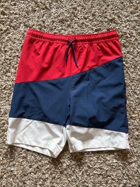 Boys lands end Colorblock Swim Trunks in Red, Navy & White
